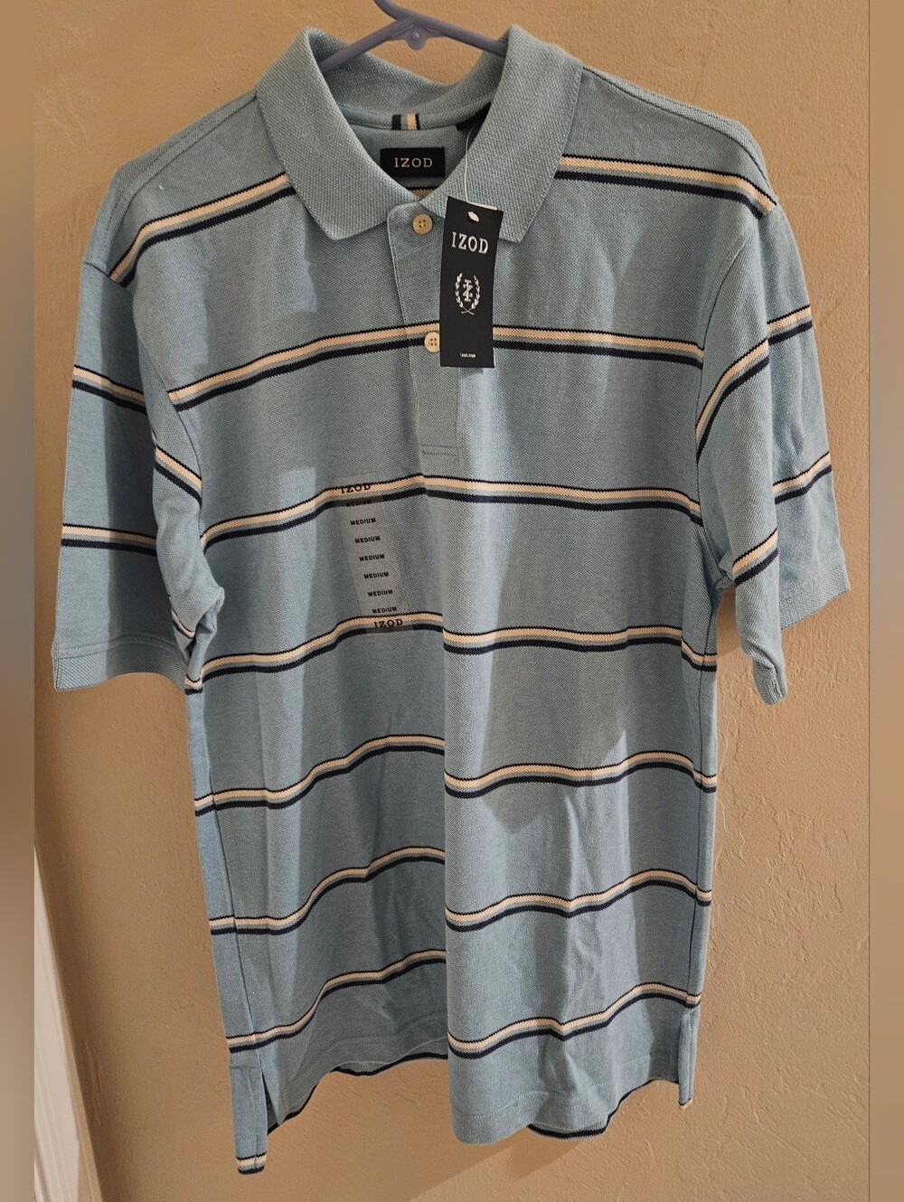 Mens Izod Dignity U Wear Blue White Striped Polo Shirt Vintage Medium NWT